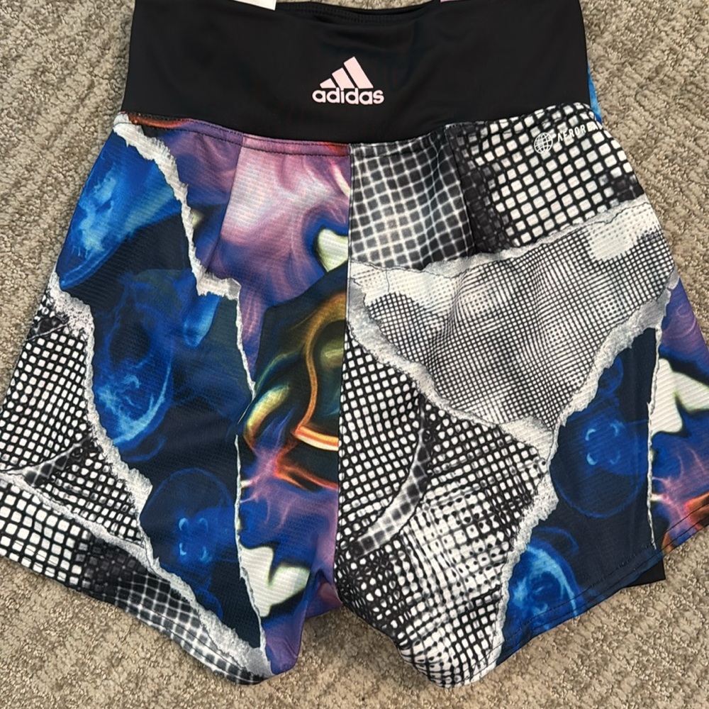 NEW Adidas XS Women's Tennis Us Series Printed Shorts, Black blue athletic NWT - Picture 8 of 12